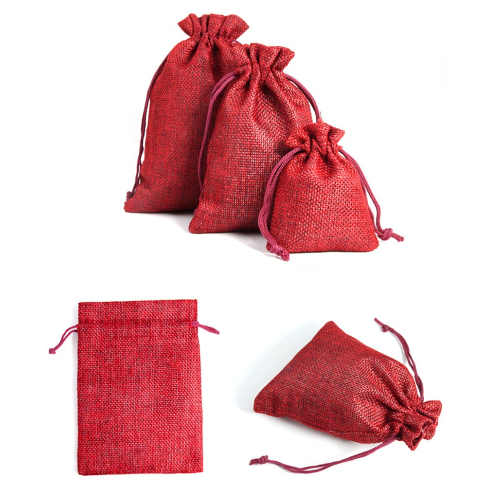 Price Natural Resuable Jute Linen Drawstring Pouch Packaging Bag Logo Printed Jewelry Christmas Bag: burgundy M