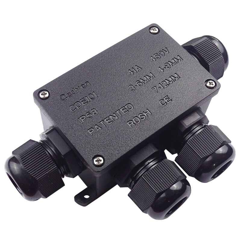 Waterproof Junction Box Electrical Case Cable Wire Connector Four 4 Way IP68 Black Sealed Plastic Small Underwater with Terminal