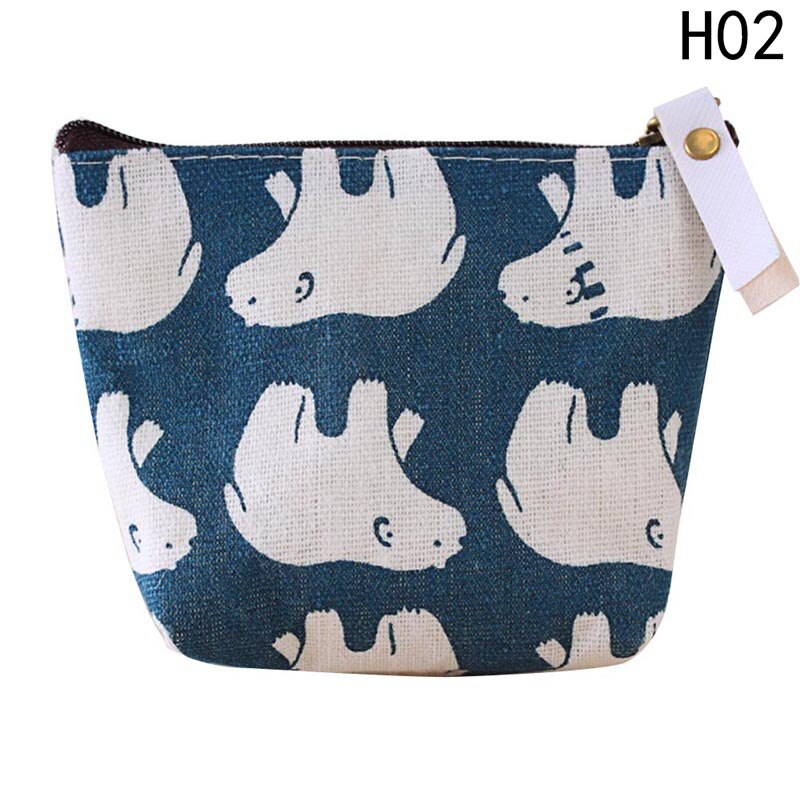1PC Mini Animal Printed Coin Pouch Vintage Small Fish Bear Tree Prints Coin Purse Wallet Holder Zipper Canvas Coin Purse