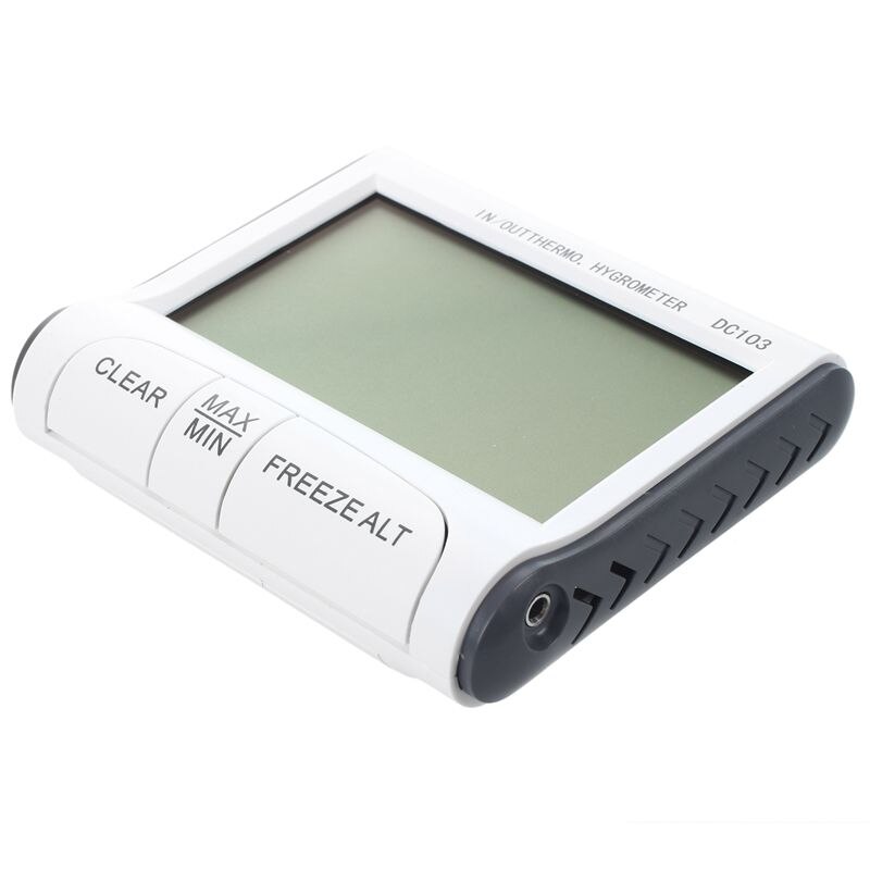 LCD Digital Thermometer Hygrometer Moisture Meter and Wired Temperature with External Sensor White