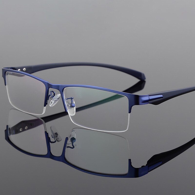 Alloy Half Rim Rectangle Glasses Frame Men TR90 Temple Superlight Optical Eyeglasses For Myopia And Hyperopia Eyewear DD1616: Blue