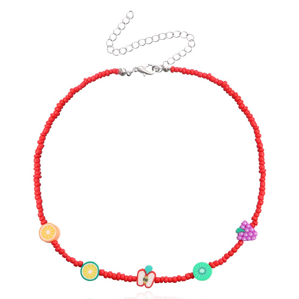 Colliers d'été en perles de fruits multicolores, faits à la main, ethniques, pastèque, ras du cou pour femmes, mignon Kawaii: 03