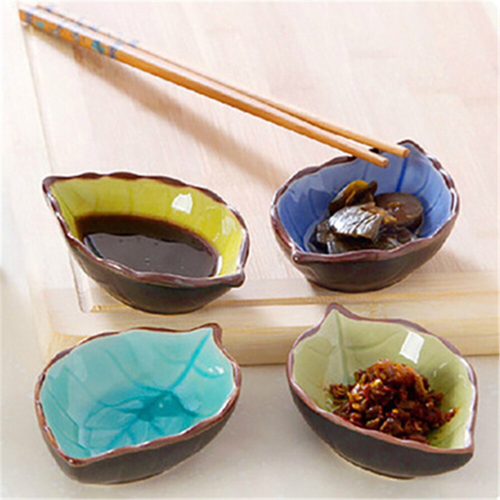 Folha forma tempero prato criativo gelo crack esmalte cozinha tigela pequenas placas para aperitivos lanche prato 10*7.5*3cm