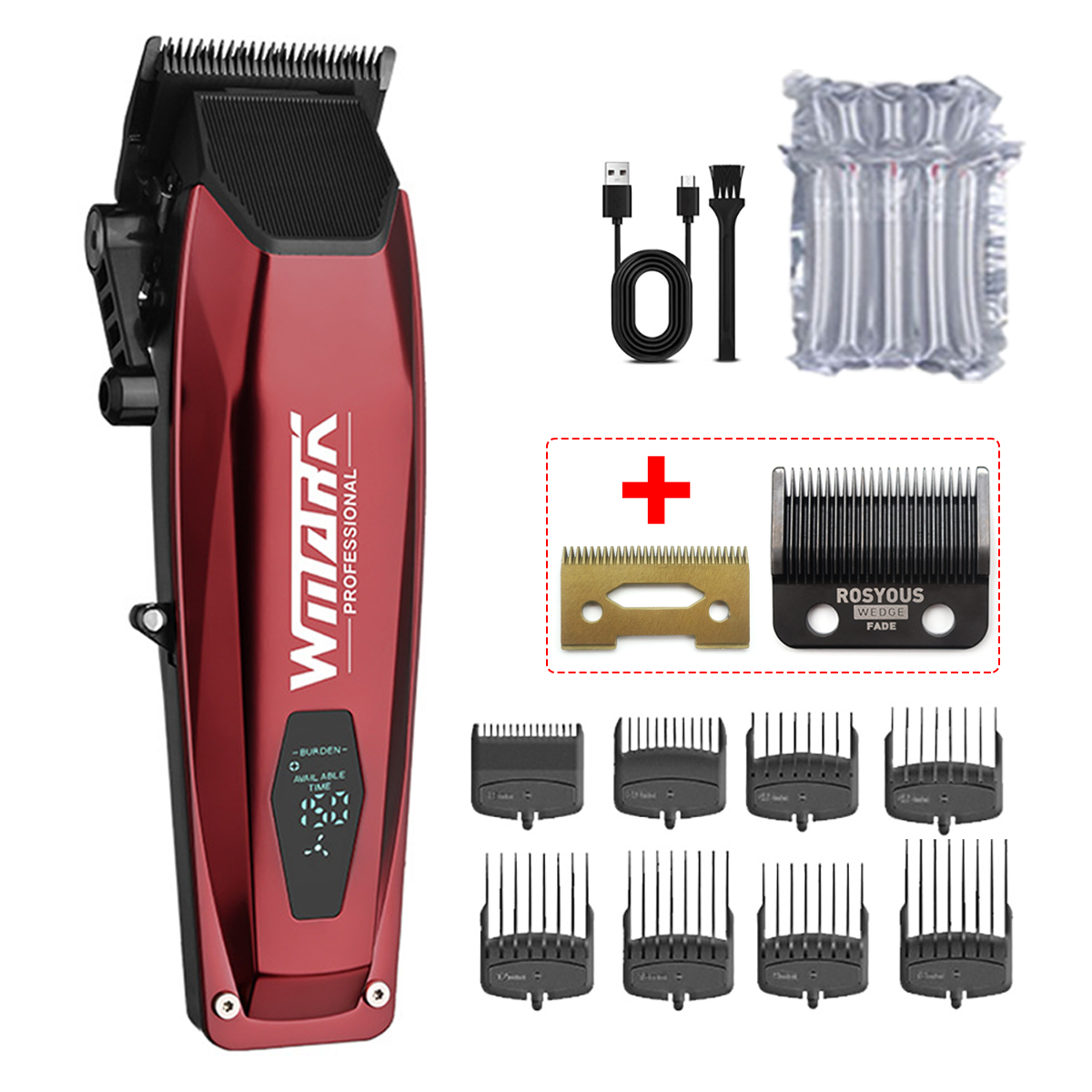 WMARK NG-125 Máquina para cortar cabello para hombres Cuchillas de cerámica Pantalla LCD Puerto USB Máquina cortadora de cabello Máquina cortadora de cabello: Naranja
