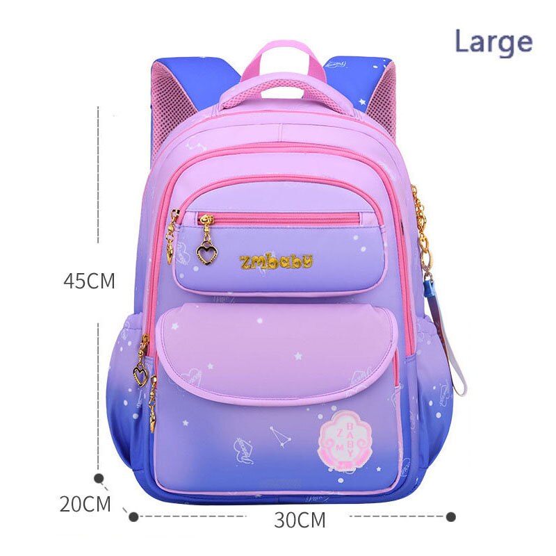Girls Cute Princess School Bags Children Pink School Backpack Waterproof Hard-Wearing Bookbag Kids High Capacity Lightweight Sac: Gradient Purple L