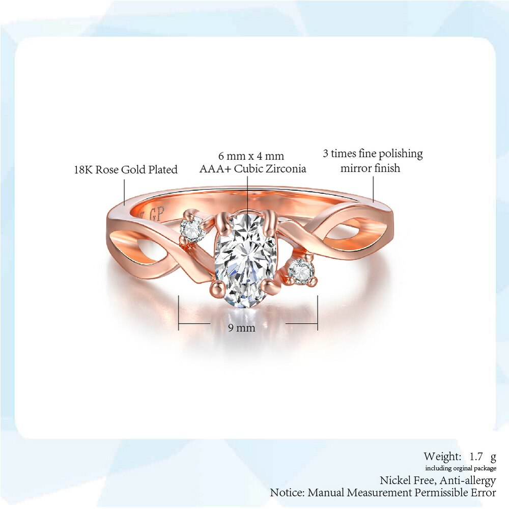 ZHOUYANG Wedding Rings For Women Simple Wavy Shape Four Claw Oval Cubic Zirconia Rose Gold Color Party Jewelry R785