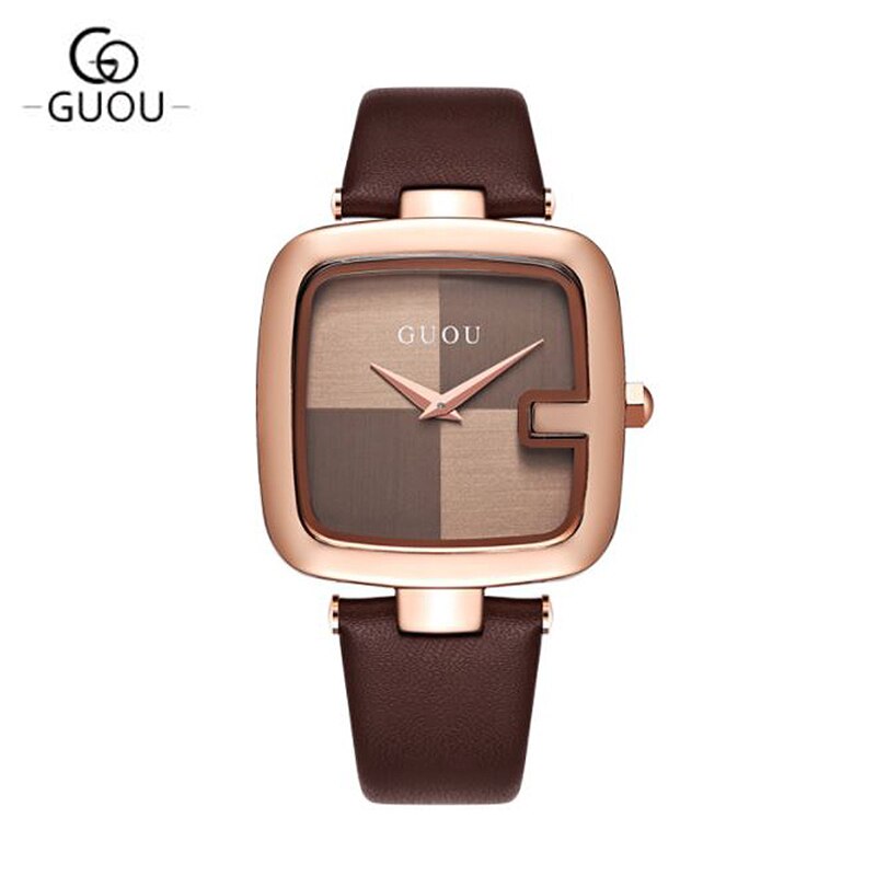 GUOU Women's Watches Square zegarek damski Luxury Ladies Bracelet Watches For Women Leather Strap Clock Saati