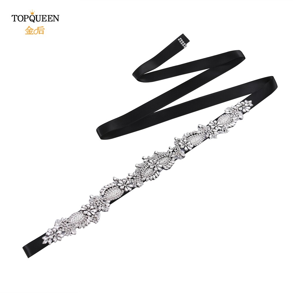Topqueen  s481 brudekjole bælter og skærper elfenben brudepige kjoler bælte rhinestone beaded bælte brude bælte champagne bælte: Sort