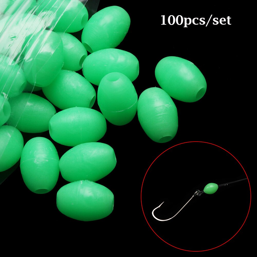 100 stk ovale gummigrønne lysende fiskeflydere perler glødende vask plastikkugler diskantkrog fiskeudstyr lokke fiskegrej