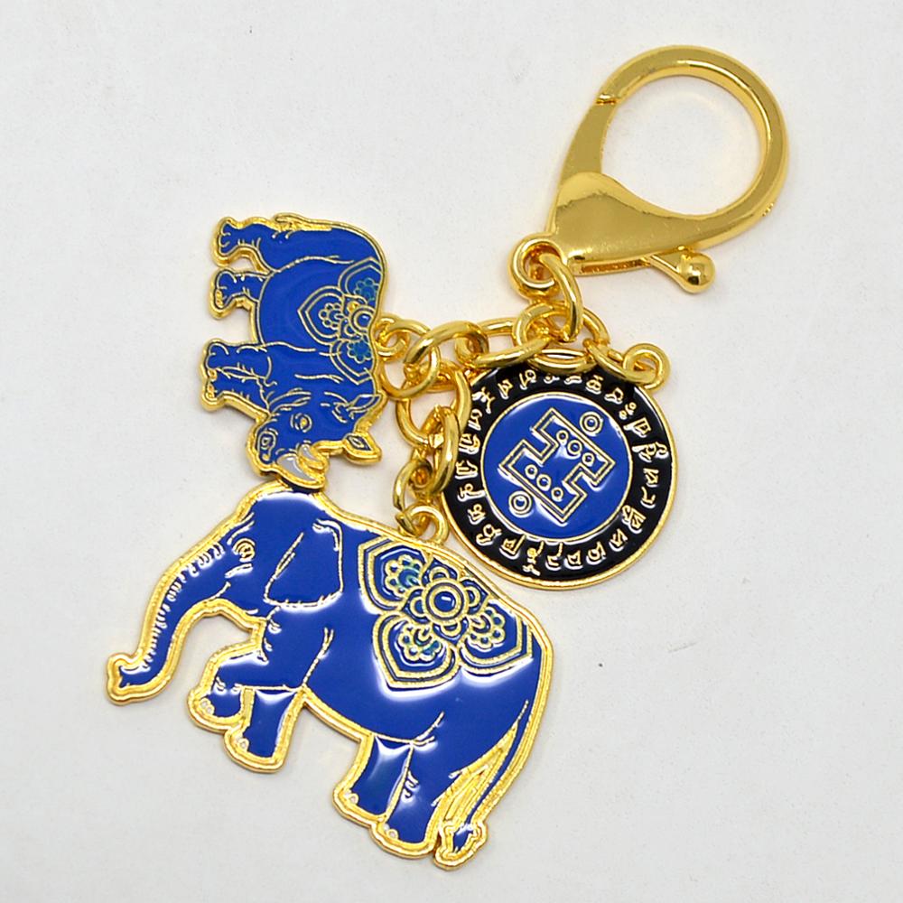 Porte-clés Anti-cambriolage Feng Shui, éléphant et rhinocéros bleus W4283