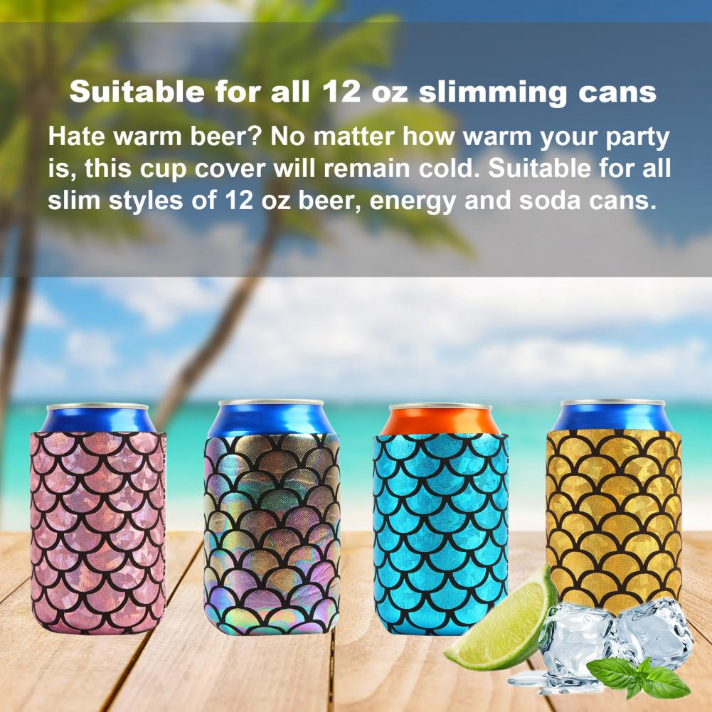 Offre Spéciale 4 pièces Réutilisable Mermaided Écaille de Poisson Motif Bière Peut Refroidisseur En Néoprène Isolé Boisson Coke Housse Pour les mariages Partie