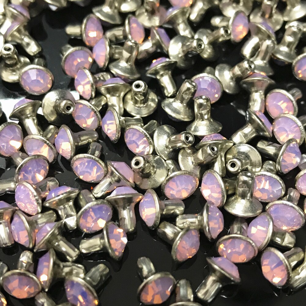 Komende diy 50 stuks 6mm rozenwater opaal cz+++ hardware klinknagels roze opaal kristal klinknagels leerbewerking punk studs passen diy maken