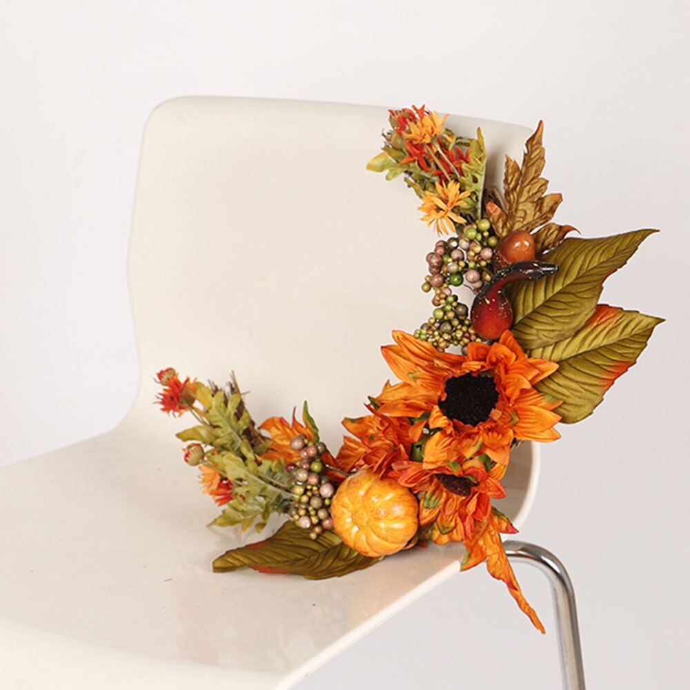 Thanksgiving Kunstmatige Bloem Herfst Rotan Krans Garland Met Pompoen Esdoornblad Halve Maan Vorm Deur Muur Oogst Ornament
