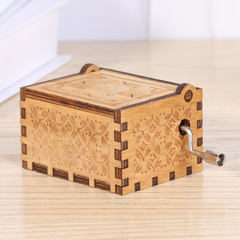 Handmade Wooden Carving Music Box Romantic Theme Birthday Party Decoration Hand Cranks Music Box Commemorative