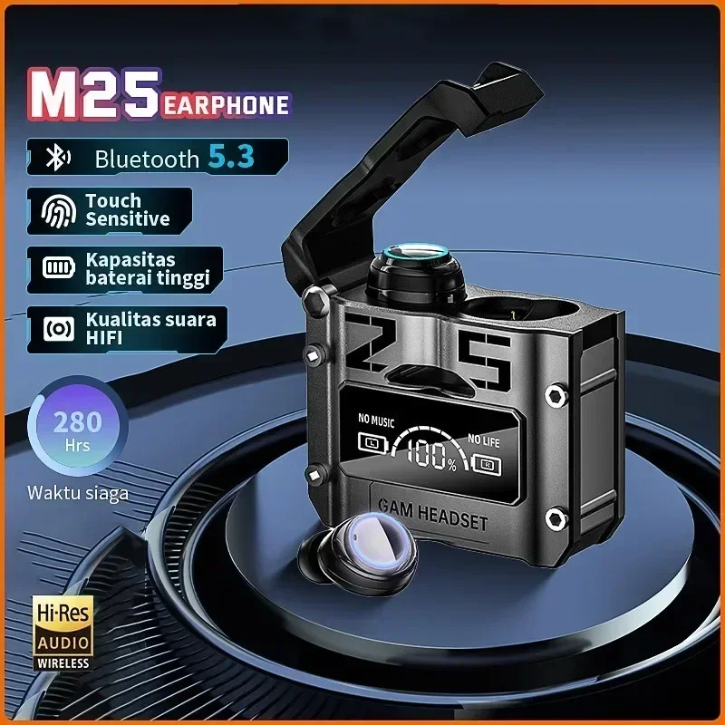 Original M25 Bluetooth 5.3 TWS Wireless Headphones with LED Display Stereo Headset Touch Control Earbuds Noise Reduction