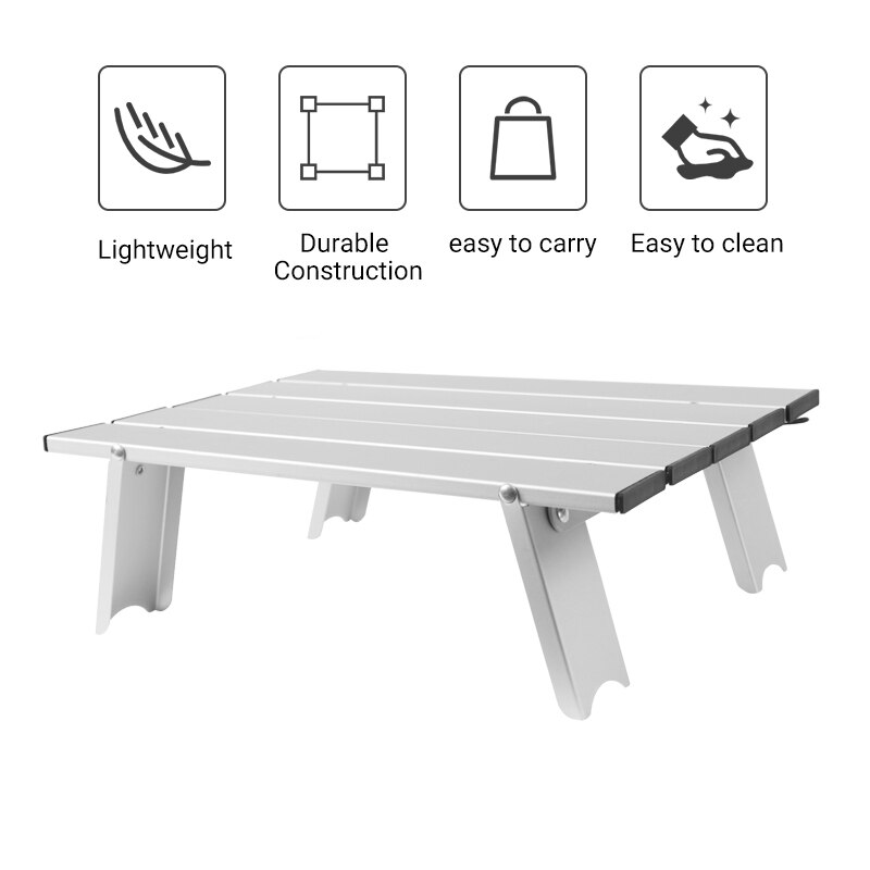 Small Folding Table Portable 2 Feet, Small Foldable Table Adjustable Height, Lightweight Aluminum Camping Table