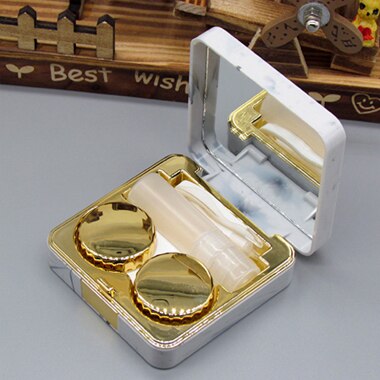 Firkantede kontaktlinser sag marmor overflade spejl linse beholder boks rejse øje kontakter holder dække gennemblødning kontaktlinser: Guld