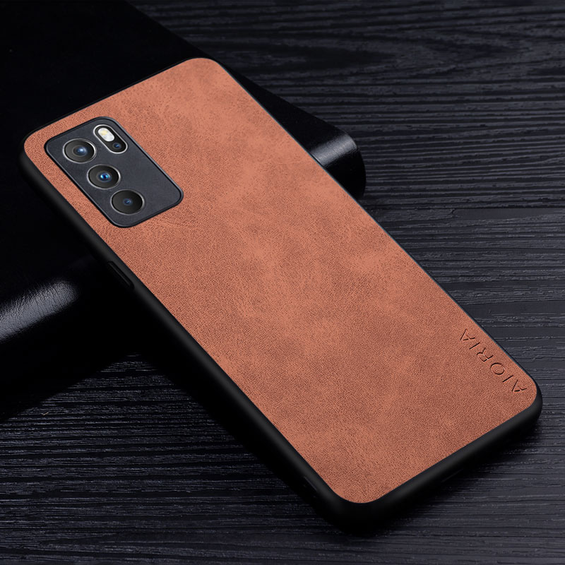 Premium PU Leathe Phone Case for Oppo Reno 6 Pro Plus Scratch-Resistant Solid Color Cover for Oppo Reno6 Pro Plus 4G 5G Case: Oppo Reno6 Pro / Brown