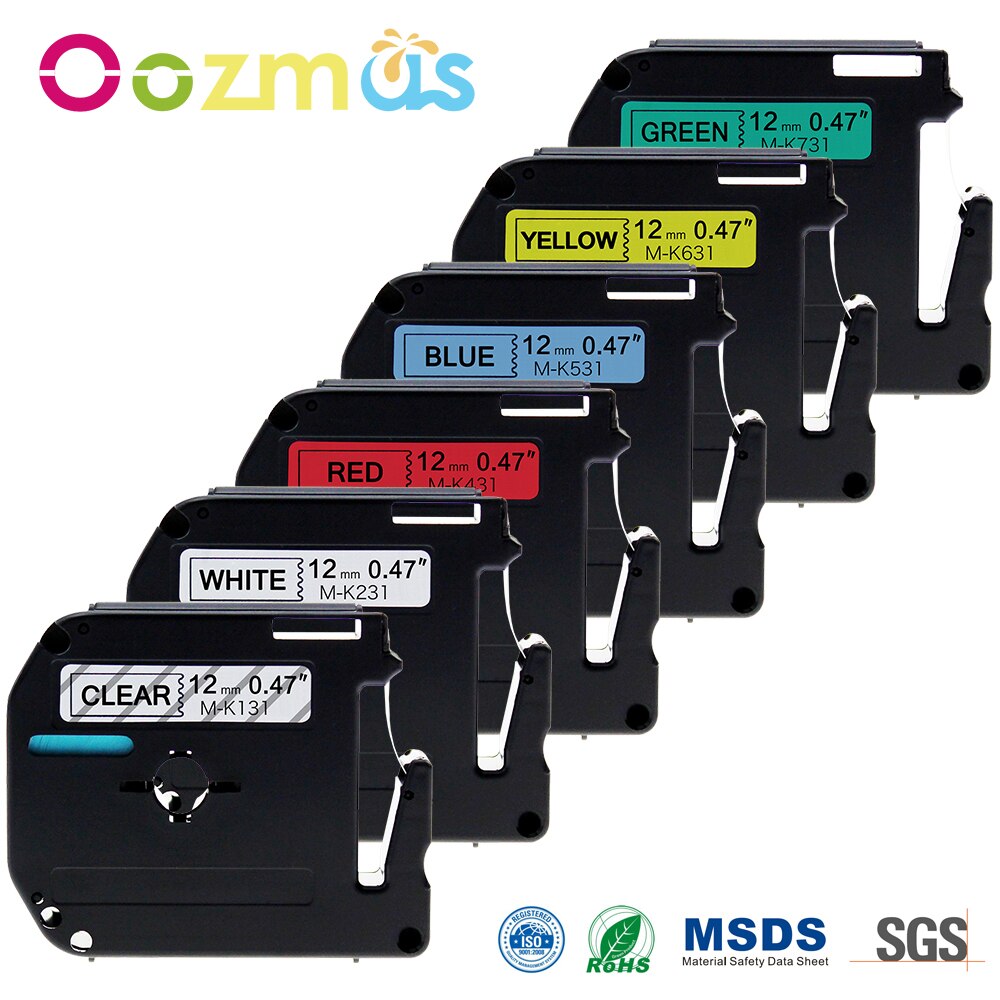 Oozmas 6pcs MK131 P touch Tape 12mm Compatible for Brother Label Printer Ribbon M-K131 M-K231 M-K431 M-K531 M-K631 M-K731 M Tag