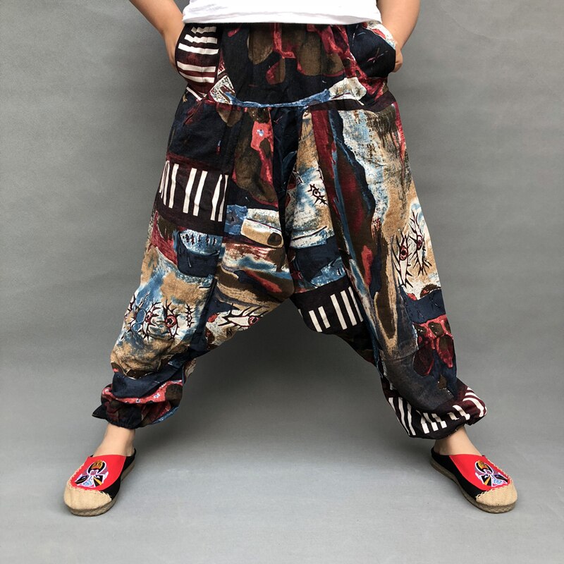 Pantalones Harem para hombre, ropa estilo japonés, holgados de algodón y lino, Hip Hop, pantalones cruzados informales, Punk