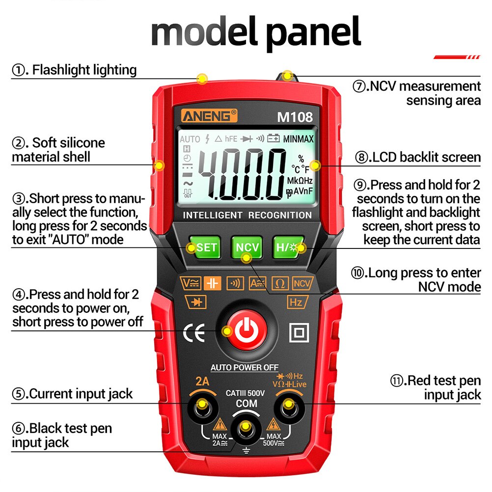 Digital Multimeter Smart Multimeter Auto-ranging Intelligent Recognition Tester