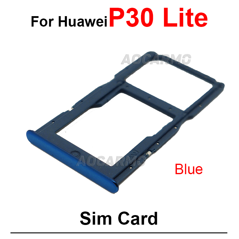 Plateau de carte SIM pour Huawei P30 Lite P30Lite, 1 pièce, support de fente, pièces de rechange, bleu noir: Black