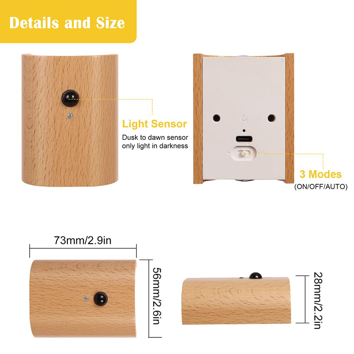 Intelligent Induction Wall Lamp Warm White Light Led Wooden Rechargeable 0.4w Infrared Night Magnetic Bulb Hallway Plug Cupboard