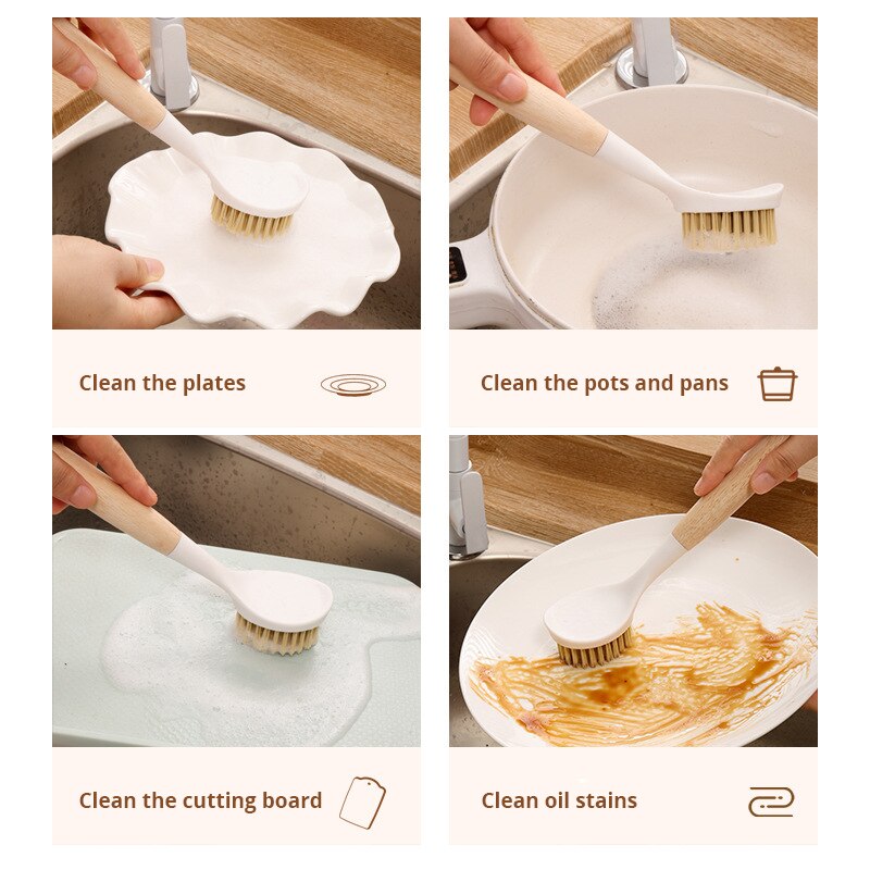 Cepillo para lavar platos con mango de madera, 1 piezas, no daña la olla, para cocina, uso doméstico