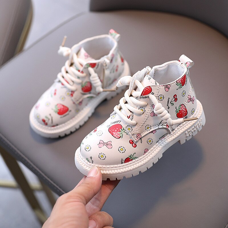 Kids Ankle Boots Autumn Girls Martin Boots Children shoes Cute waterproof child girl Soft Sole PU leather boots Toddler shoes Y1: white / 22 (Insole 13.5cm)