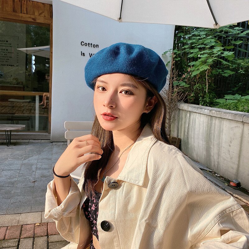Béret en laine pour femme, chapeau rond, épais et , plusieurs couleurs unies, collection hiver