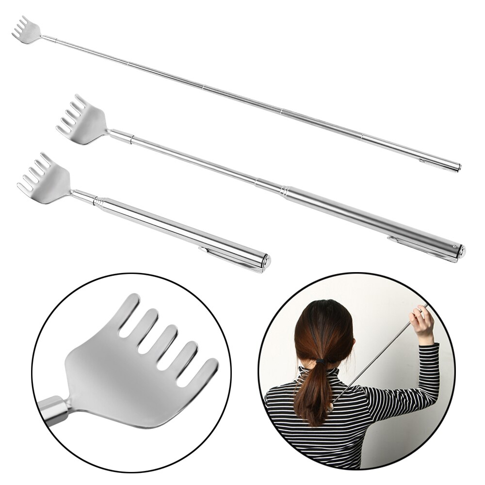 1 pieza práctica espátula telescópica extensible en la espalda clip de bolígrafo de acero tapón de la columna vertebral bolsillo rascador masaje Kit de herramientas de maquillaje