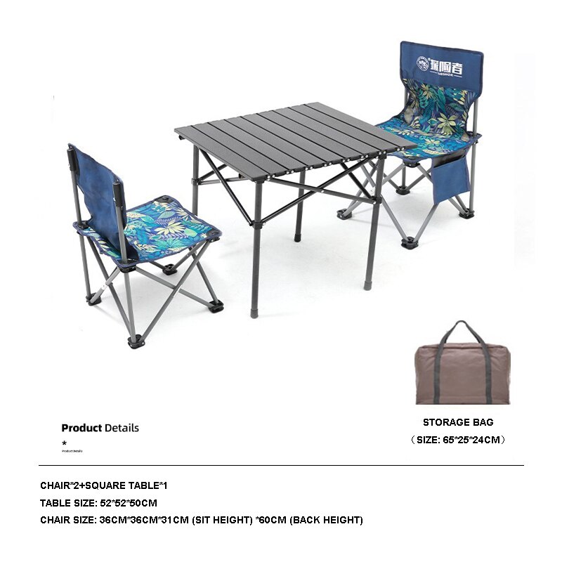 2 Person Folding Tables And Chairs Set 2 Seat 1 Table Camping Tools Outdoor Picnic Table Fishing Chair Camping furniture: Blue