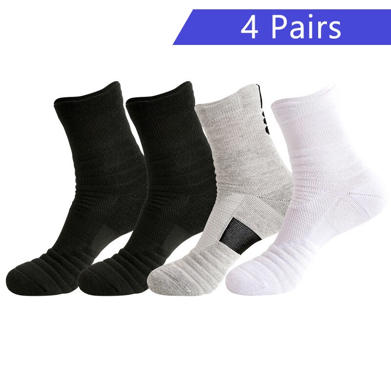 Men's white socks brand Basketball cycling man autumn Winter socks Thick Shock Absorption Training socks 4 pairs: Mixed color 4