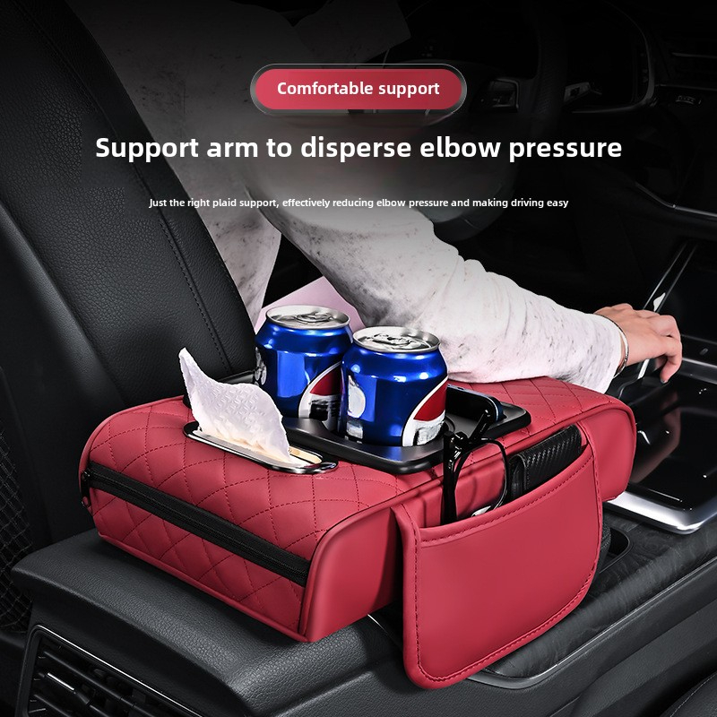 Multifunctional Car armrest pad Center Console Placement/tissue/cup/cell phone/foam armrest universal leather Leather cover
