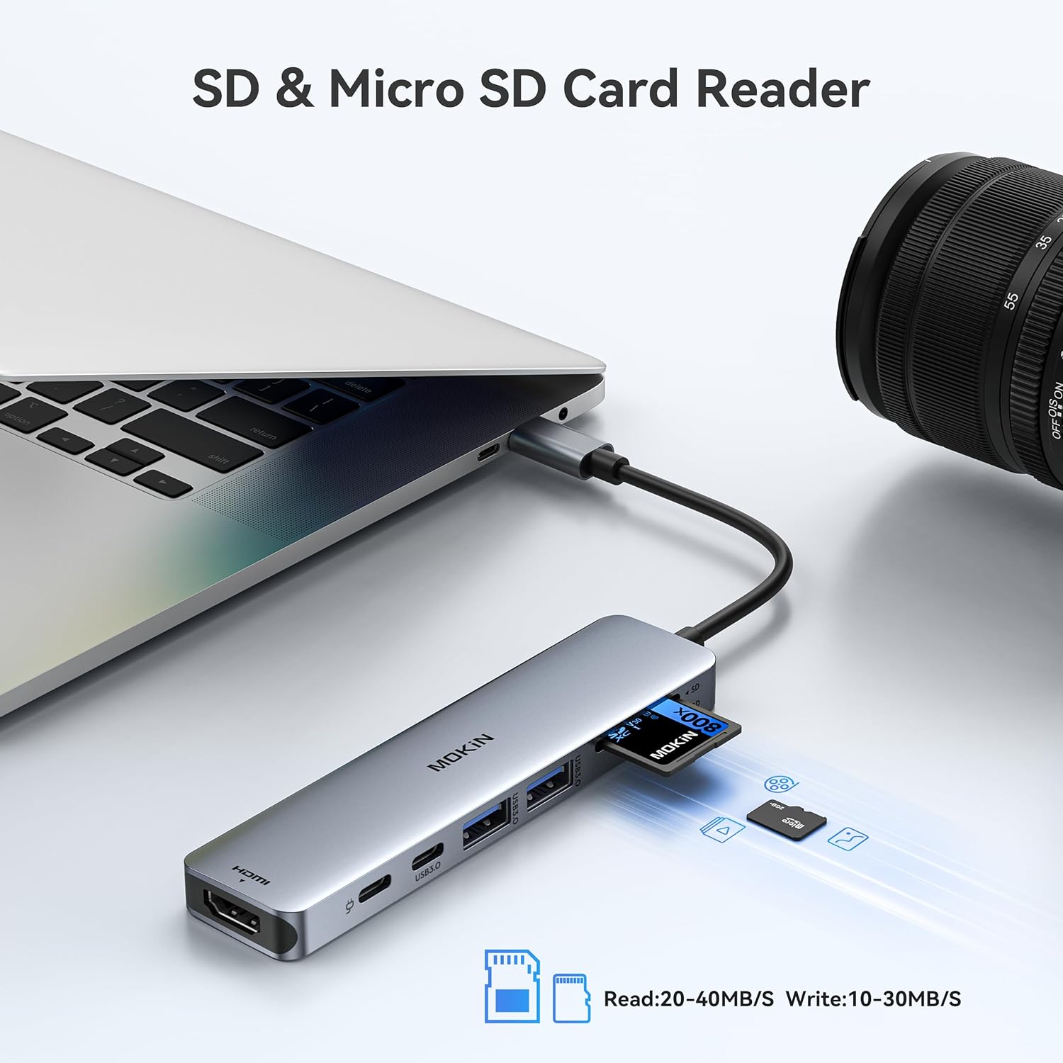 MOKiN USB C HUB 4K60Hz tipo C a HDMI PD 100W adaptador para Macbook iPad Pro M2 M1 accesorios de PC 3 USB3.0 5Gbps estación de acoplamiento