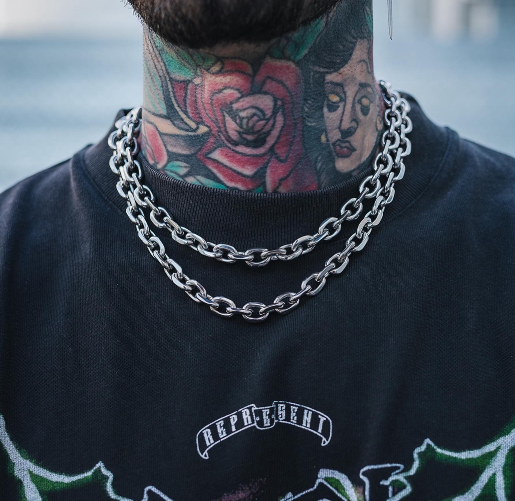 Collar de cadena de eslabones de Cable biselado grueso de 8mm, joyería Grunge de acero inoxidable, collar gótico Punk, para él