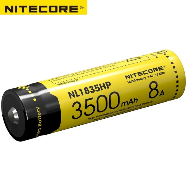 Nitecore NL1835HP High Performance 18650 3500mAh 3.6V 8A 12.6Wh Protected Li-ion Button Top Battery for High Drain Devices