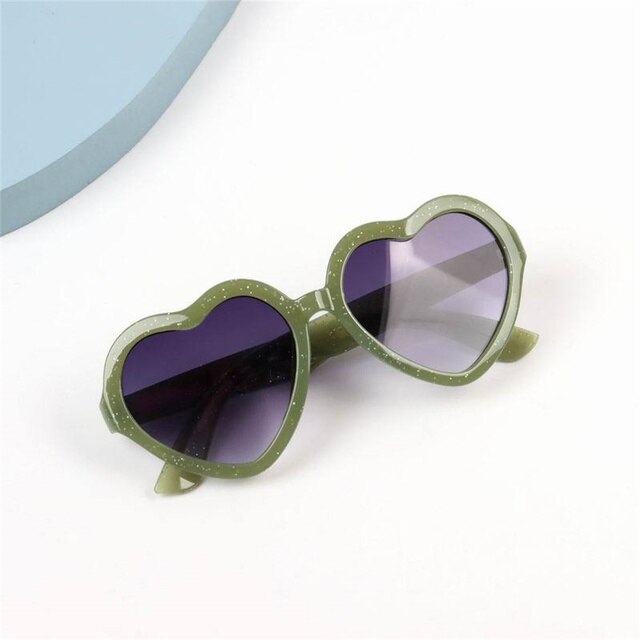 Heart-shaped Children&#39;s Sunglasses Round Gradient Lens Heart Sunglasses Cartoon Love Baby Sunglasses Sunshade Glasses: Dark green