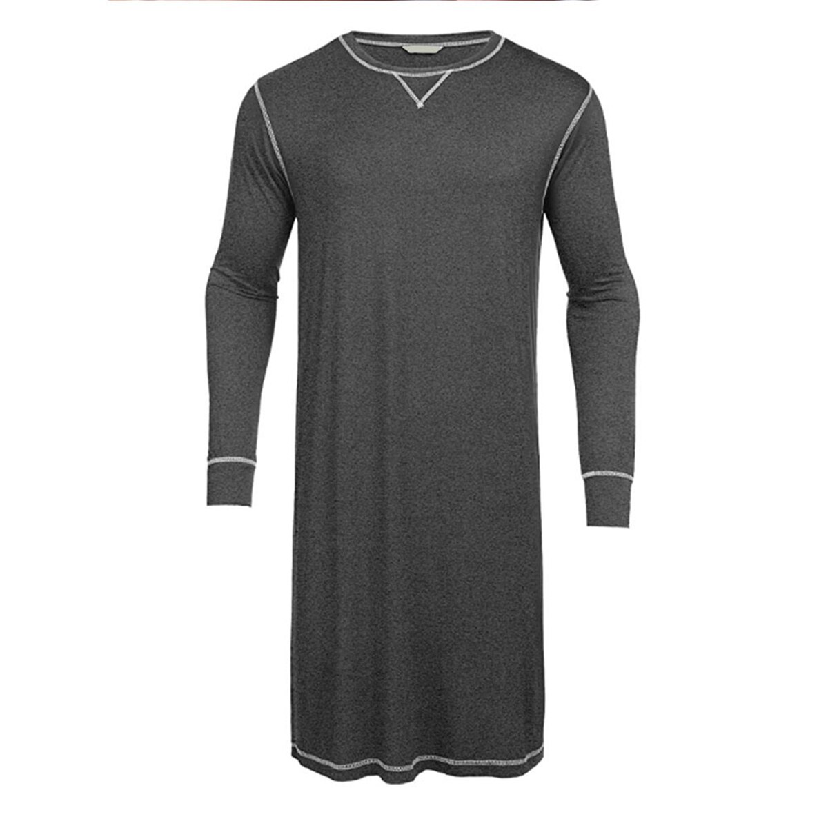 Pyjama de couleur unie pour hommes, vêtements de nuit à manches longues et col rond de Style décontracté à la