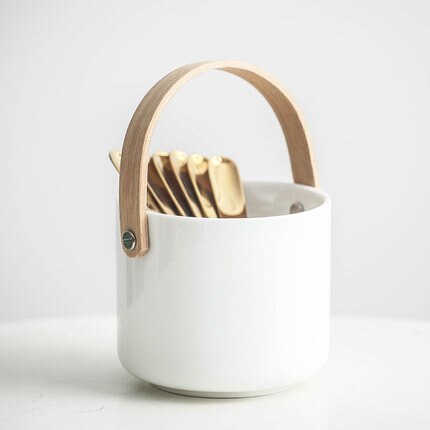 Nordisk kunst luksus frugtgaffel keramisk opbevaringstank moderne minimalistisk hjemmekage dessertgaffel køkken spisepinde ske opbevaringsbur: E
