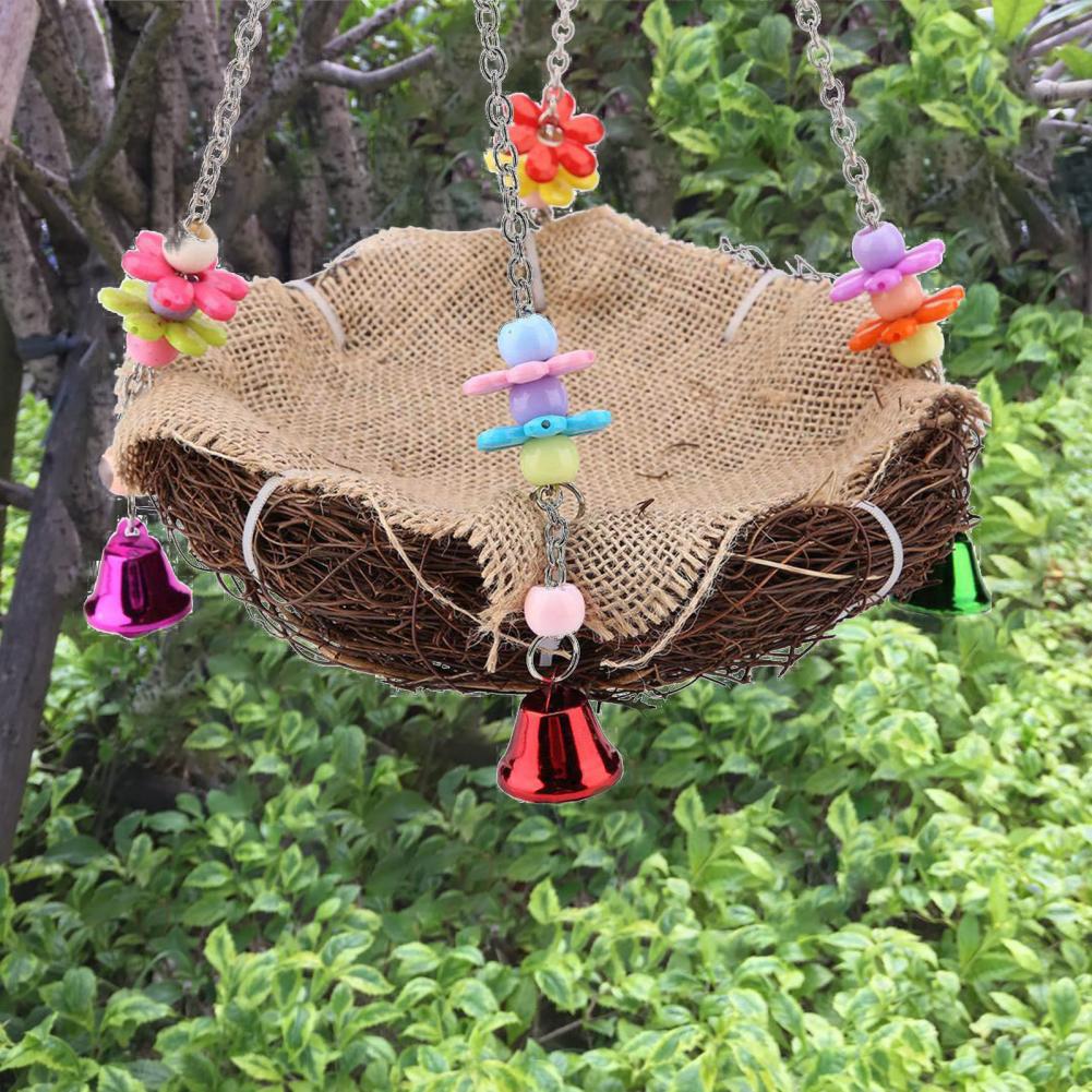 Parrot Swing with Bell Hanging Rattan Rattan Bird's Nest Nibble Swing Stand Bite-resistant Bird Perch Toy for Parrot Supplies