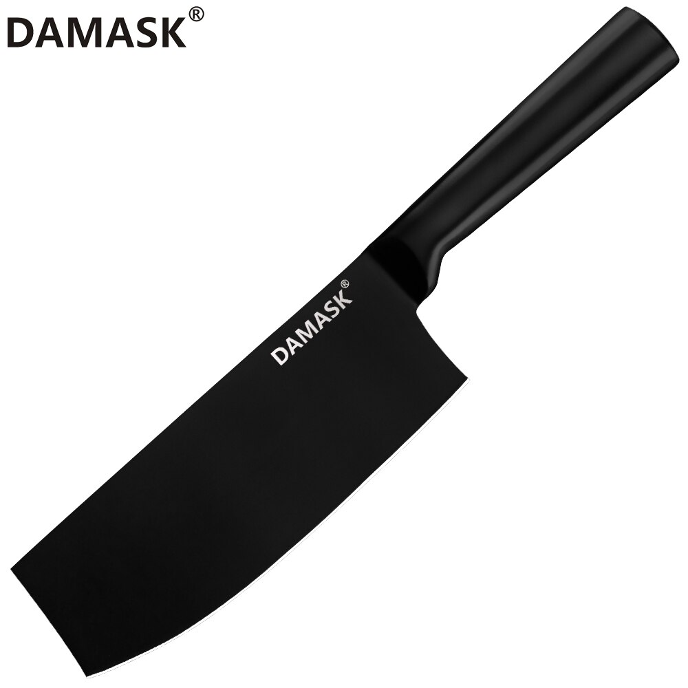 Damask rustfrit stål køkkenkniv sæt sort farve kok hakke nakiri slagter knive sæt 4 cr 14 mov kogekniv: 6.5 tommer nakiri