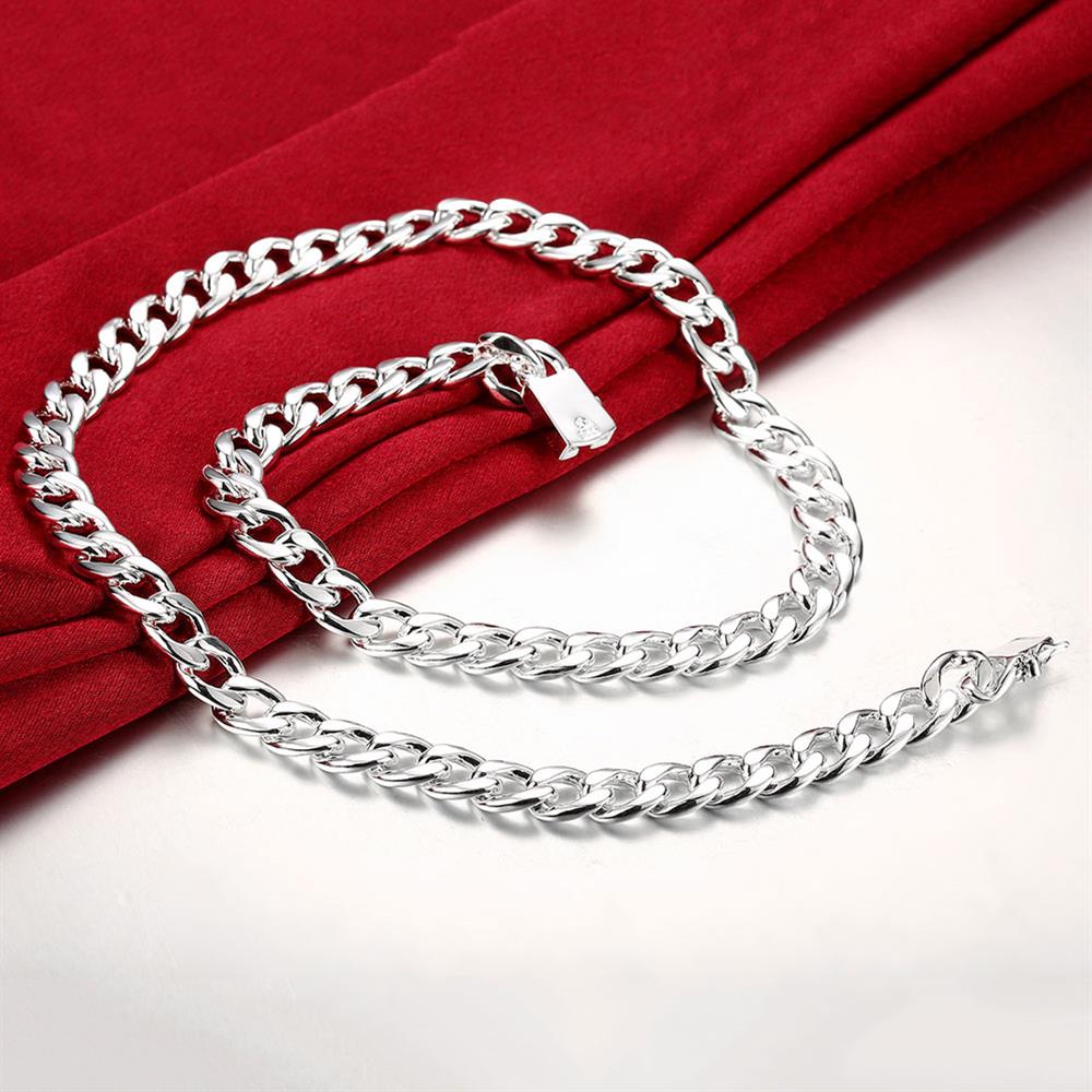 Berlock 925 sterling silver armband halsband smycken set för män klassisk 10mm kvadrat kedja 20/22/24 tums fest