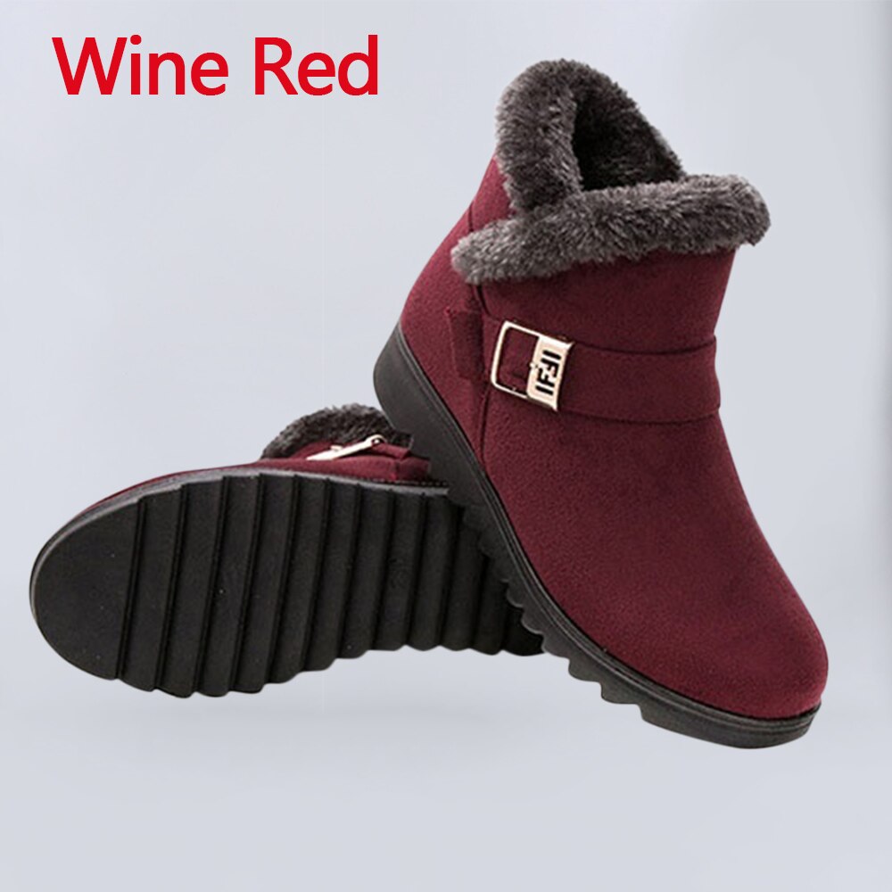 Vrouwen Winter Pluche Snowboots Warme Platte Effen Kleur Enkellaars voor Vrouwen Ronde Neus Antislip Casual Moeder schoenen Maat 35-41: Wine Red / 9