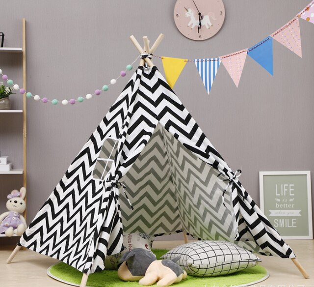 1.35m Large Unbleached Canvas House Tipi Tent Portable Kids Tent Indian Play Tents Children's Tents Little House Room Decoration: 4