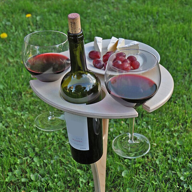 Outdoor Portable Wine Table with Foldable Round Desktop Mini Wooden Picnic Table Easy to Carry SMR88