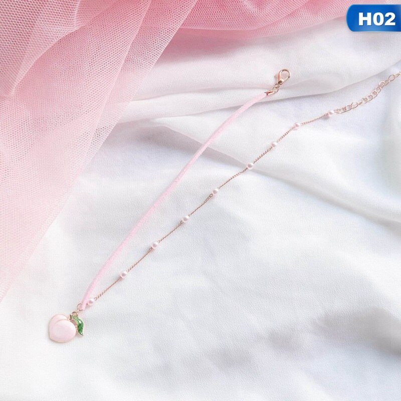 1 Pcs Roze Perzik Hart Hanger Choker Korte Sleutelbeen Kettingen Mode Voor Meisje Leuke Esthetische Jewelrys: H02