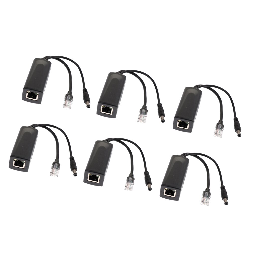 6 stk aktiv 48v to 12v poe power over ethernet splitter kompatibel med ieee 802.3af /  at