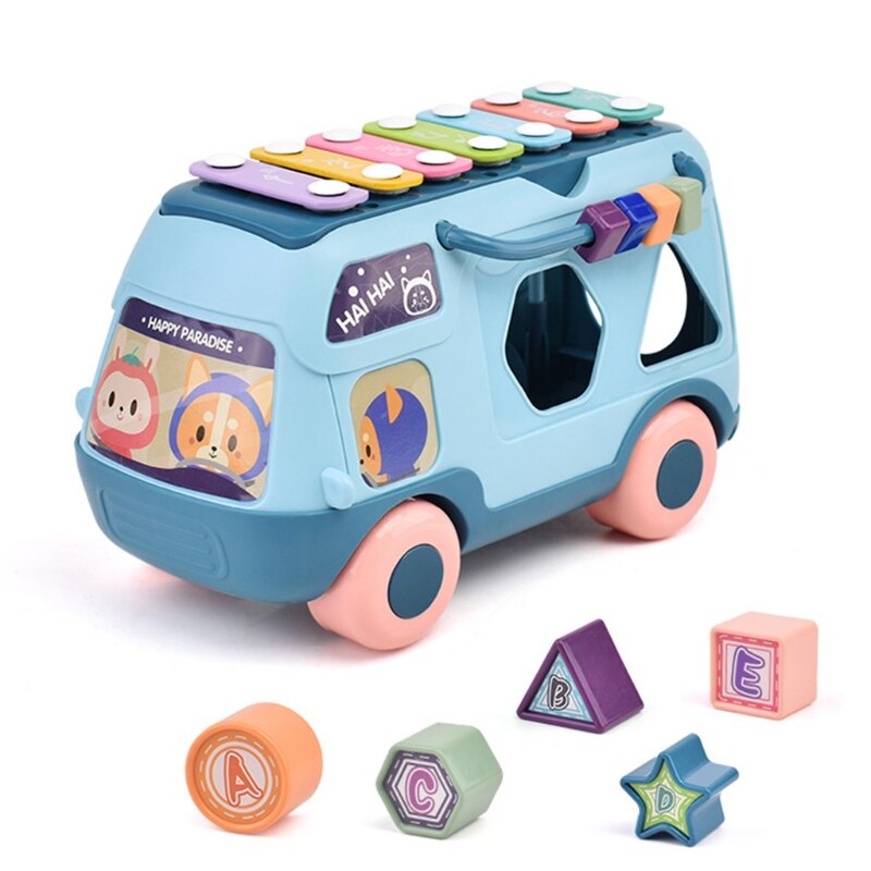 Musical Instrument Baby Toy Knock Piano Music Bus Shape Sorter Early Education 23GD: Blue
