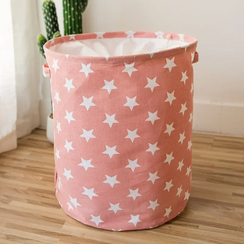 Faltbarer Stern-Wäschekorb für Spielzeug, Baumwollleinen, Aufbewahrungseimer, Tasche, zusammenklappbarer Organizer für schmutzige Kleidung Ich bin Haushalt, 35 x 45 cm: Rosa